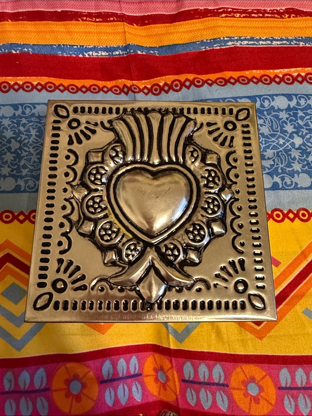 Decorative Silver Heart Relief Tile - Metallic Accent Beautiful new Mexican tin